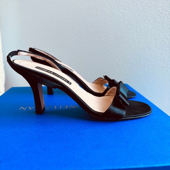 Adrienne Vittadini Black Satin Bow Detail Sling Back Heel Size 7 - Picture 3 of 13